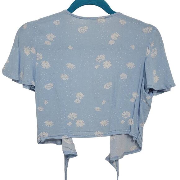 LA Hearts Wrap Crop Flutter Sleeve Ditzy Blue XS 488 - Picture 3 of 10